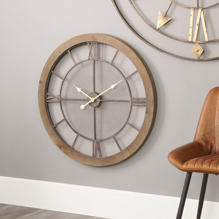Pacific Lifestyle Natural Wood & Metal Round Wall Clock