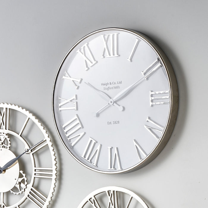 Pacific Lifestyle Silver and White Metal Round Wall Clock