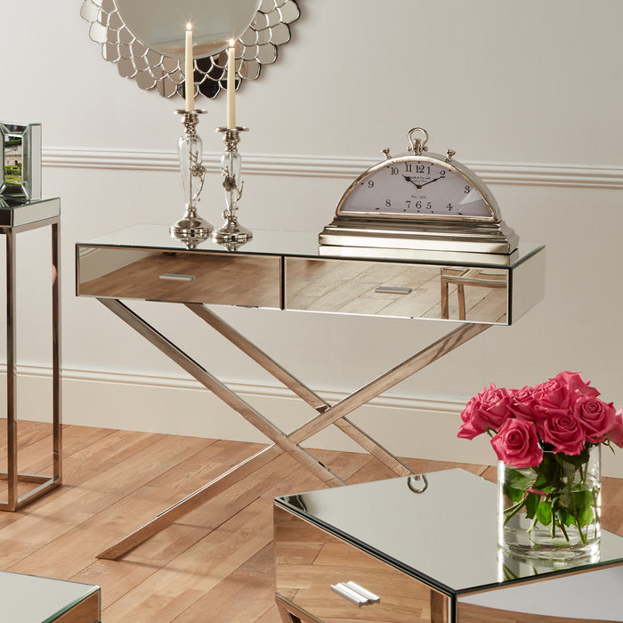 Pacific Lifestyle Silver Mirrored Glass & Metal Console Table