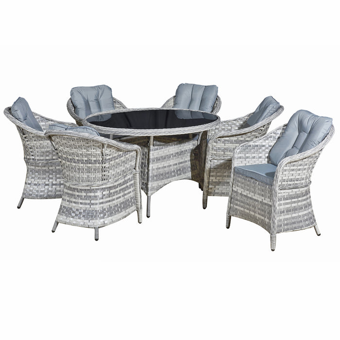 Oseasons® Sicilia Rattan 6 Seat Dining Set in Dove Grey with Black Glass