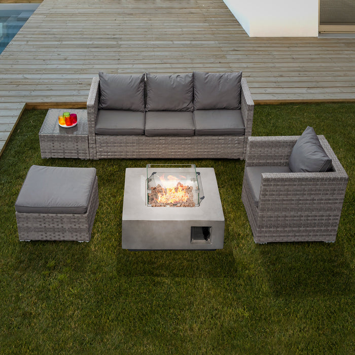 Oseasons® Acorn Rattan 5 Seat Lounge Sofa Set with GRC Firepit in Dove Grey