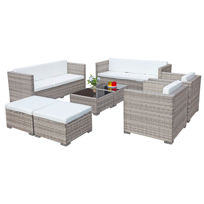 Oseasons® Acorn Deluxe Rattan 10 Seat Modular Sofa Set in Dove Grey with White Cushions