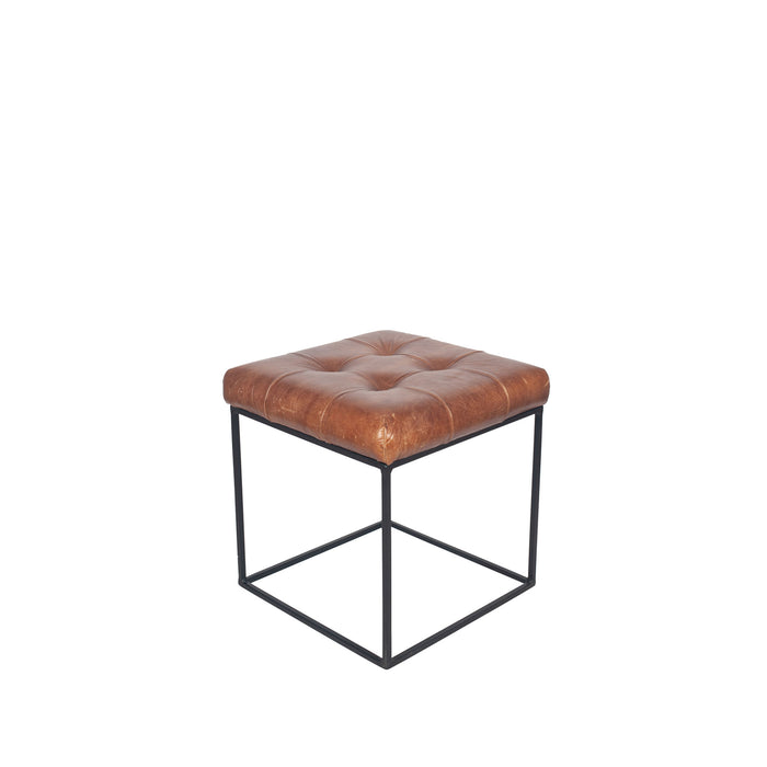 Pacific Lifestyle Arlo Leather & Iron Buttoned Stool
