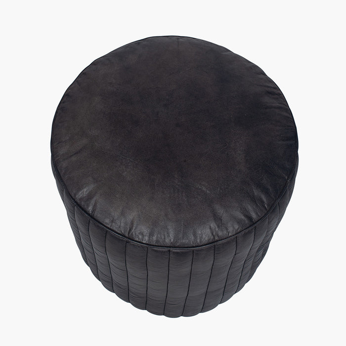 Pacific Lifestyle Elia Steel Grey Leather Cylinder Pouffe