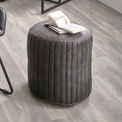 Pacific Lifestyle Elia Steel Grey Leather Cylinder Pouffe