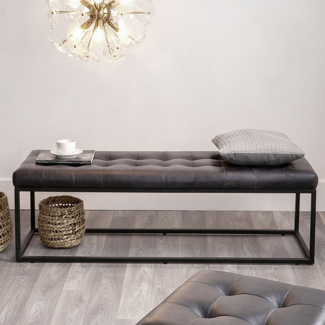 Pacific Lifestyle Arlo Leather & Iron Buttoned Bench