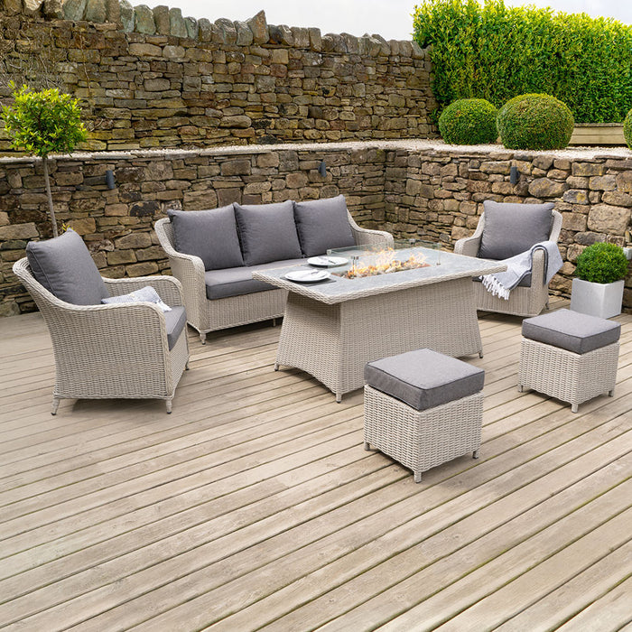 Pacific Lifestyle Stone Grey Antigua Lounge Set with Ceramic Top and Fire Pit