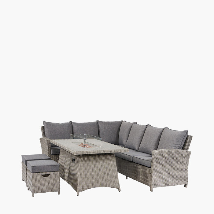 Pacific Lifestyle Slate Grey Barbados Corner Set Long Left with Ceramic Top and Fire Pit