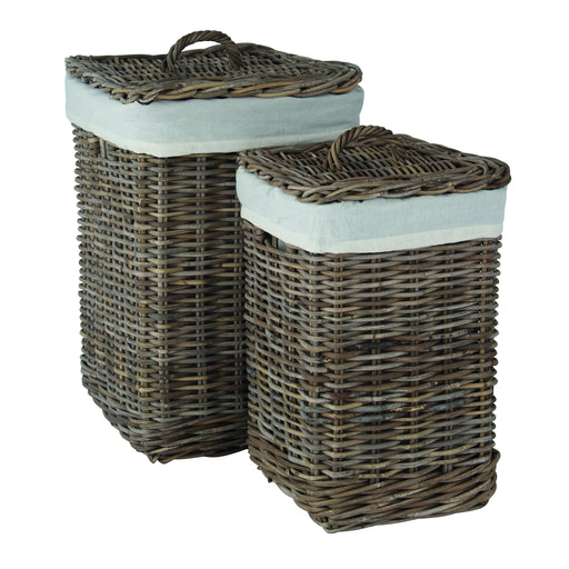 Grey Kubu Set of Square Linen Baskets -Grey Kubu S/2 Square Lined Linens - Storage by Pacific available from Harley & Lola