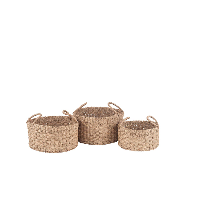 Pacific Lifestyle Set of 3 Woven Natural Seagrass Round Handled Baskets