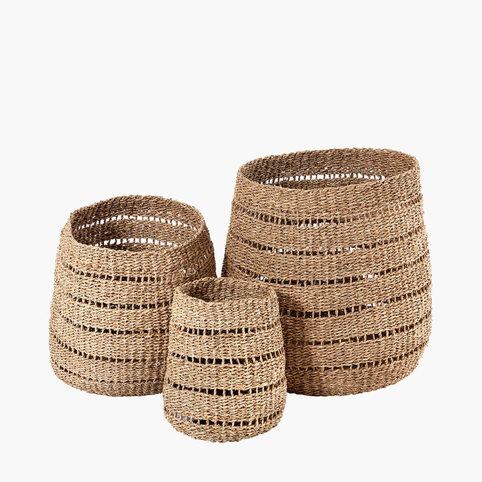 Pacific Lifestyle  Woven Natural Seagrass Set of 3 Round Baskets