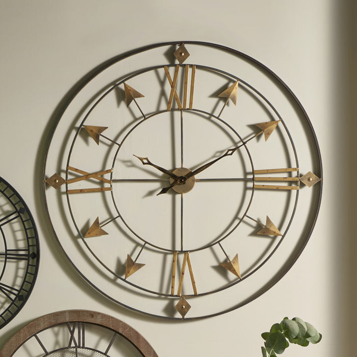 Pacific Lifestyle Antique Grey & Gold Metal Large Round Wall Clock
