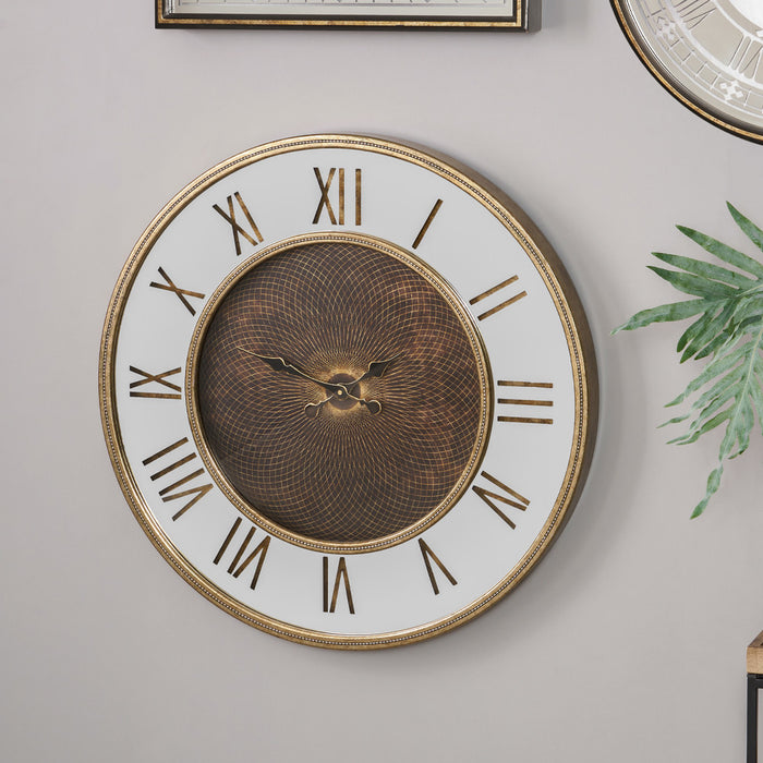 Pacific Lifestyle Antique Gold Wood Frame and Mirror Geo Print Wall Clock