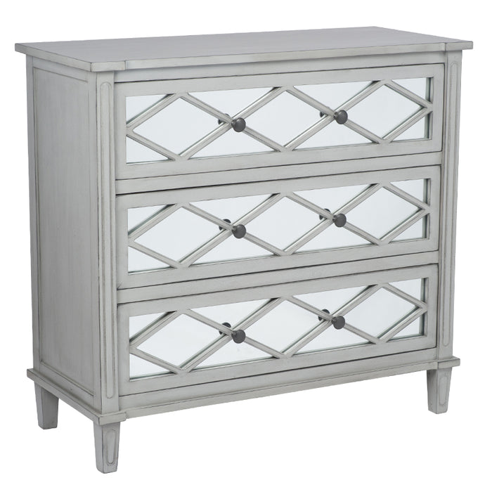 Pacific Lifestyle Mirrored Dove Grey Pine Wood 3 Drawer Wide Unit