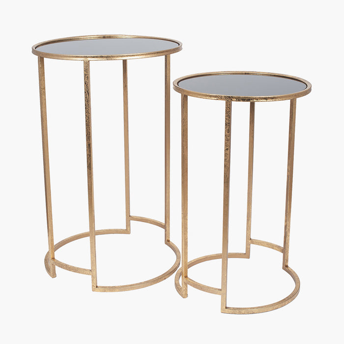 Pacific Lifestyle Antique Gold Metal & Black Glass S/2 Round Tables