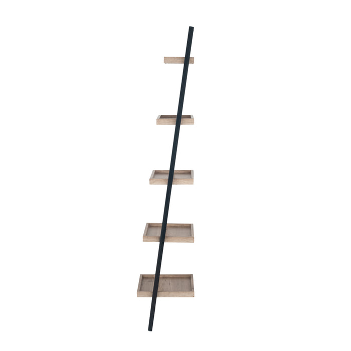 Pacific Lifestyle Natural Wood Veneer and Black Metal 5 Shelf Ladder Unit