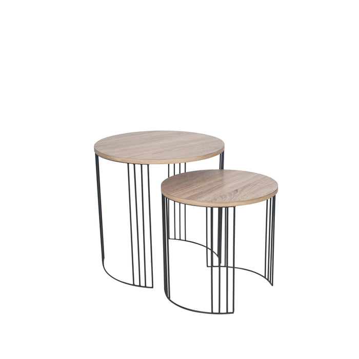 Pacific Lifestyle Dark Wood and Black Metal Set of 2 Round Side Tables