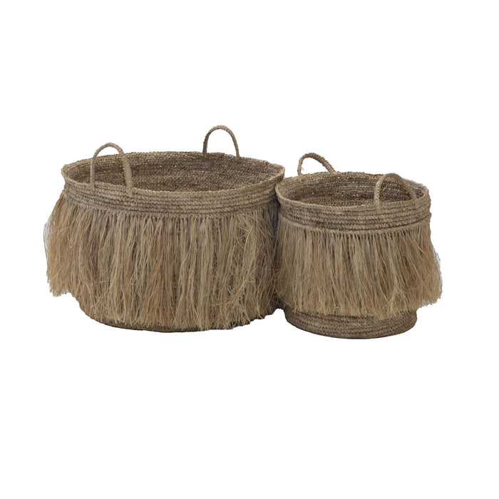 ManTeak Set of 2 Fringed Baskets Natural