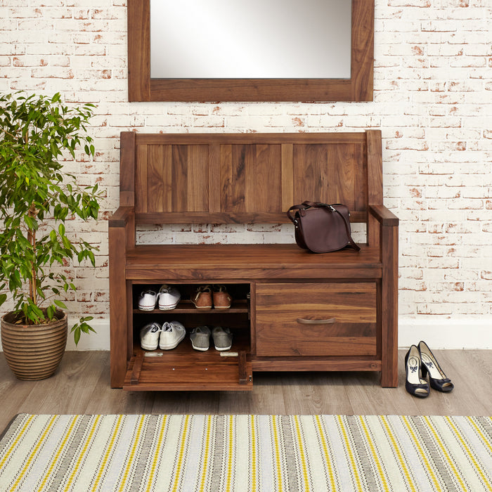 Mayan Walnut Monks Bench with Shoe Storage - - Living Room by Baumhaus available from Harley & Lola - 4