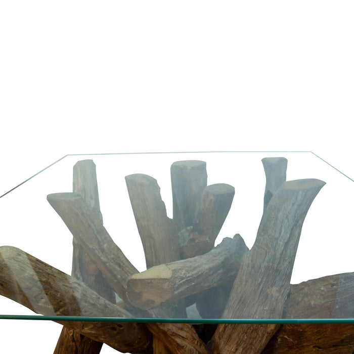 ManTeak Greenwolf Branchwood Teak Square Coffee Table with Glass Top