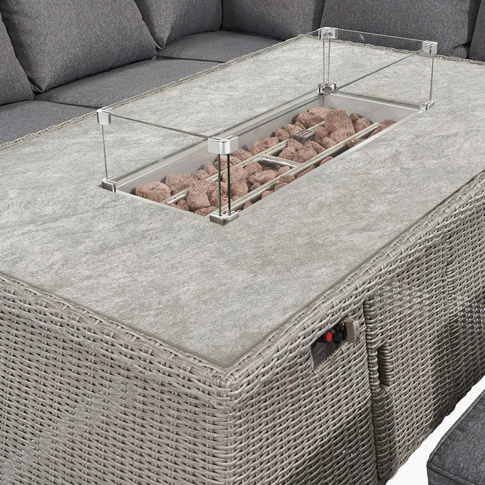 Pacific Lifestyle Slate Grey Barbados Corner Set Long Right with Ceramic Top and Fire Pit
