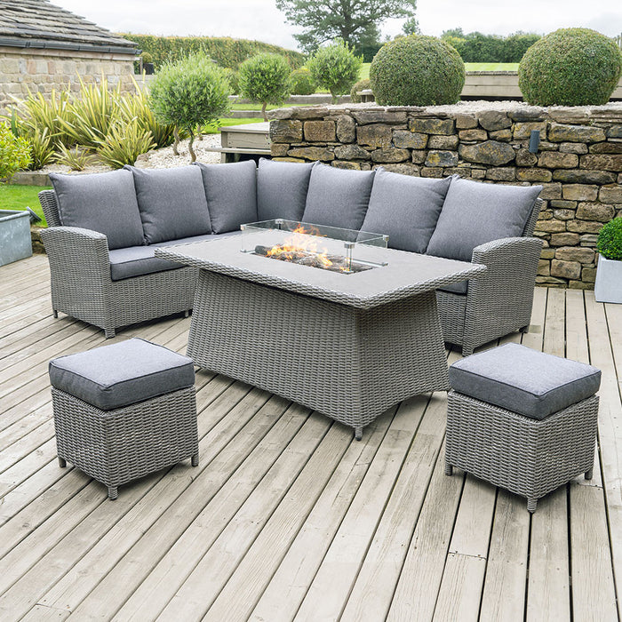 Pacific Lifestyle Slate Grey Barbados Corner Set Long Right with Ceramic Top and Fire Pit
